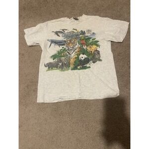 Vintage 90s Habitat Endangered Species Of The World T Shirt Adult Medium Gray